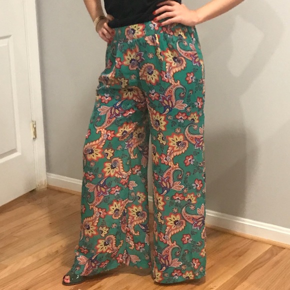 UPS & Down Green Floral Wise Leg Bottom Pant - Picture 3 of 4